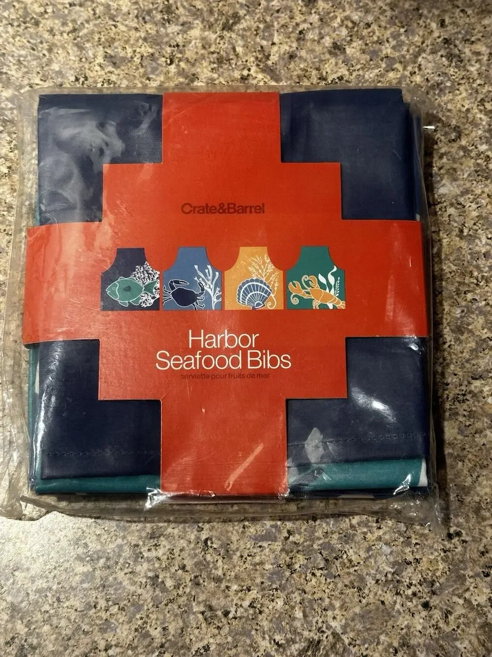 Crate & Barrel Harbor Seafood Bibs (Set of 4) Reusable And Sustainable Food NWT